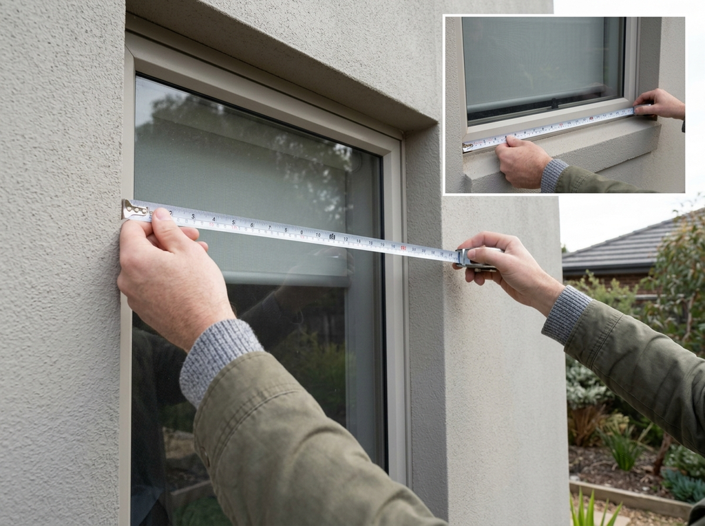 Measuring outdoor window awnings with a metal tape measure
