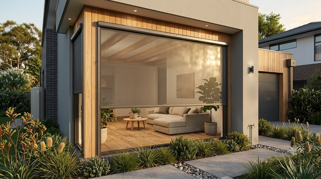 Outdoor window blinds Melbourne home using external shading to filter afternoon sunlight