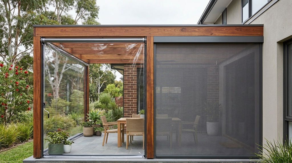 Remote control operating motorised outdoor blinds in an alfresco area